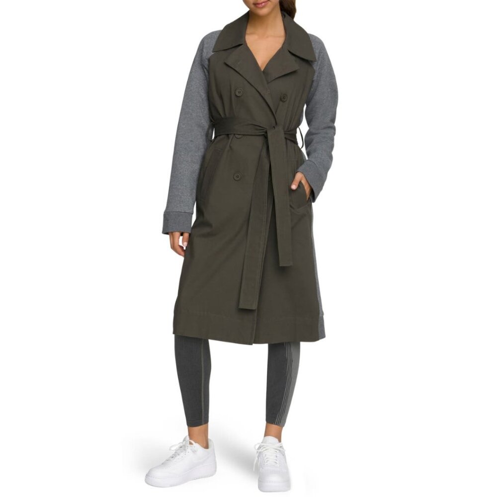 Good American Two Tone Trench Coat Moss Green Gray Size 1‎ Utility Minimalist